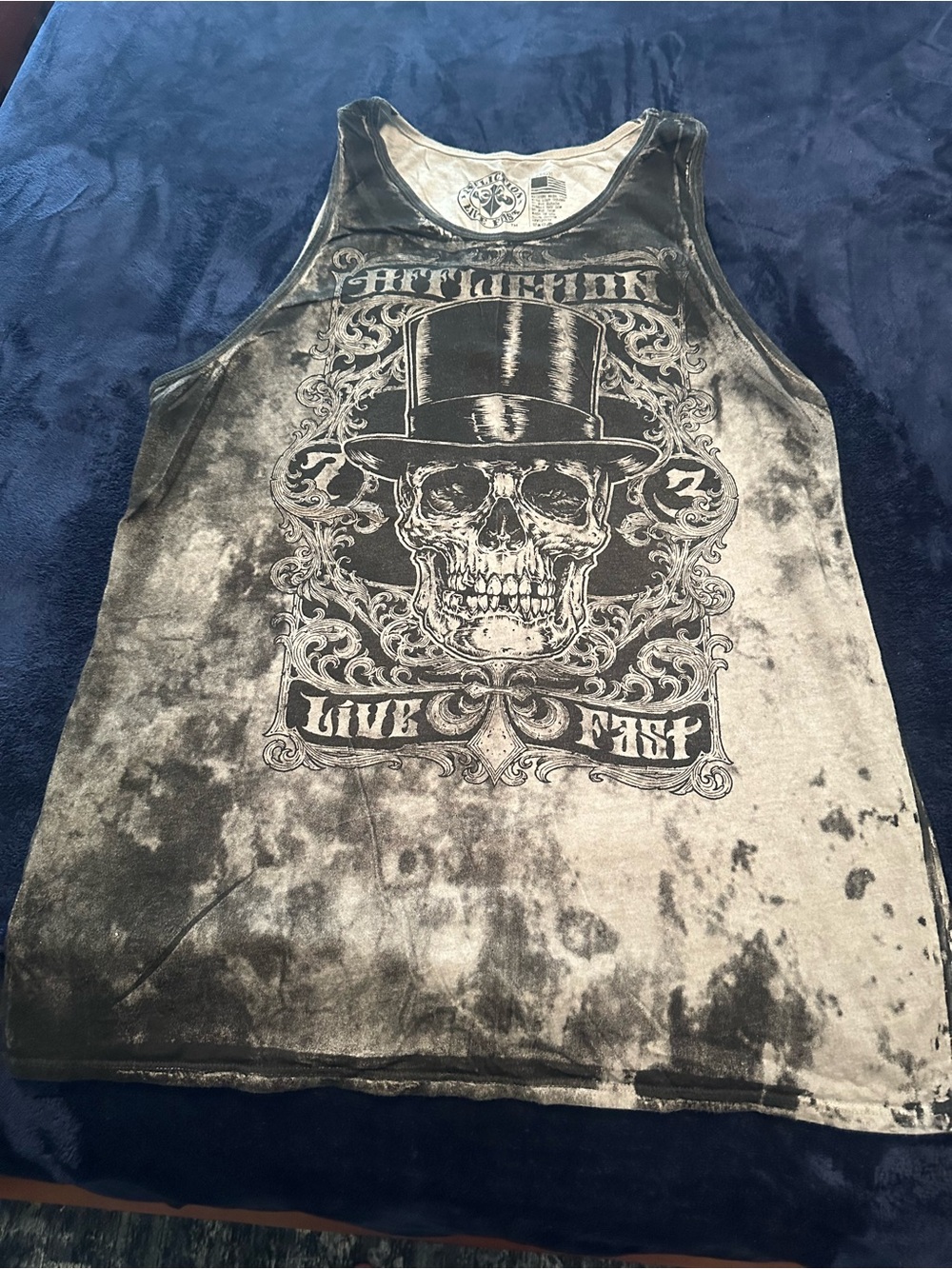 Affliction Black and Gray Graphic Skull Tank Top